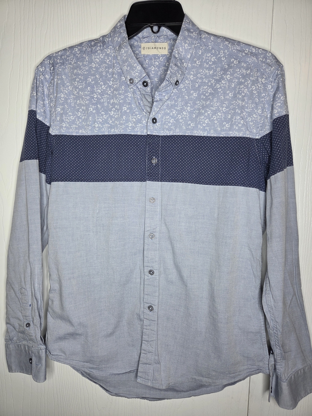 7 Diamonds Blue Colorblock Floral Button Down Shirt Men’s Long Sleeve Size M
